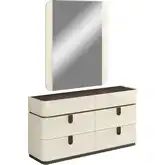 Paramount Dresser & Mirror Set in High Gloss Beige Lacquer & Brown Metal